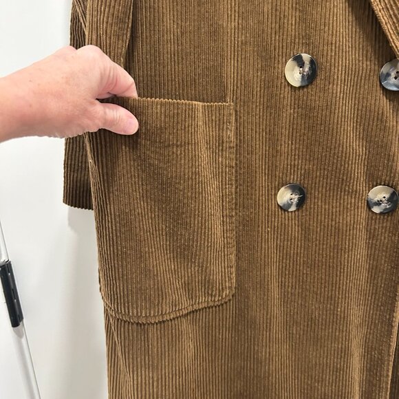 ZARA WOMAN long brown double-breasted corduroy coat (L) - Picture 2 of 9